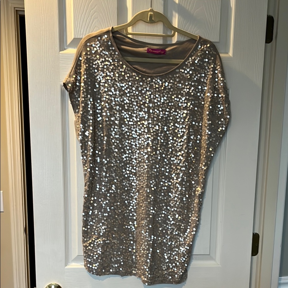 Silver Sequin Cap Sleeve Blouse